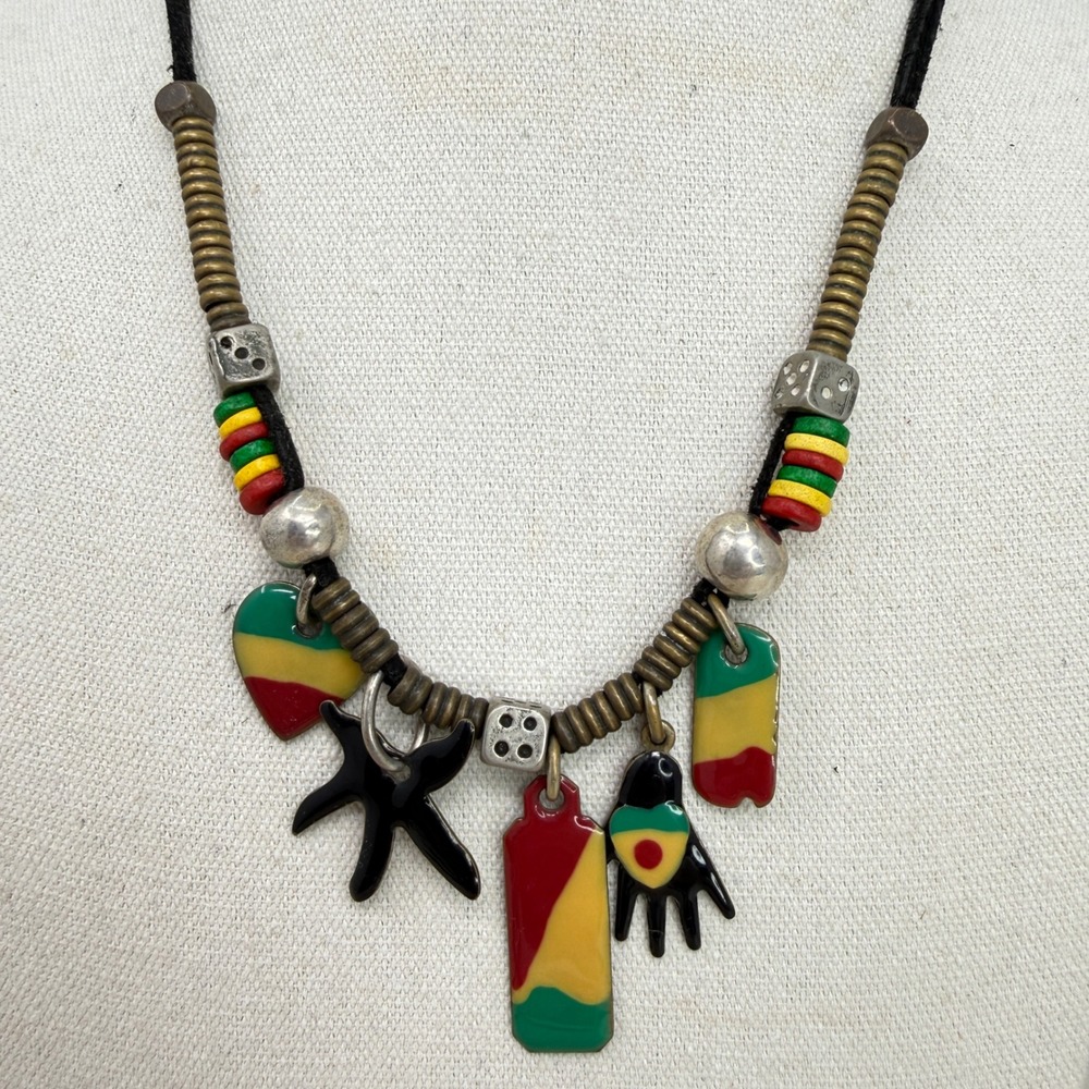 Bohemian Rasta‎ Inspired Charm Necklace Dice Star Hand Heart Flag